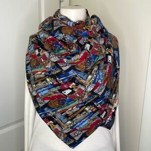 Vintage 1997 Nicole Miller Cityscape Philadelphia PA 100% Silk Scarf RARE
